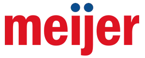 Meijer logo with red text and blue dots on a white background